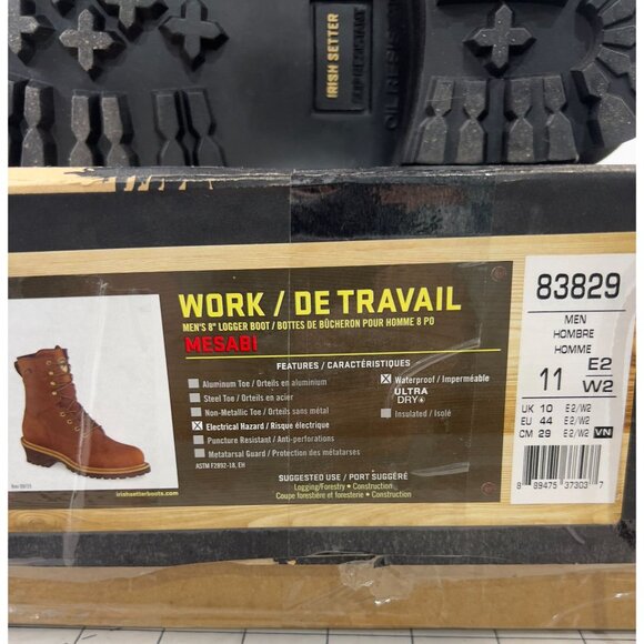 Men's Irish Setter Mesabi 8" WP Logger Work Boots Outdoor Sz. 11EE Brown Leather - Picture 5 of 11